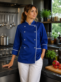 Chaqueta de Chef Mujer Azul Rey Askary con Vivos Blancos | Estilo Profesional en Cocina