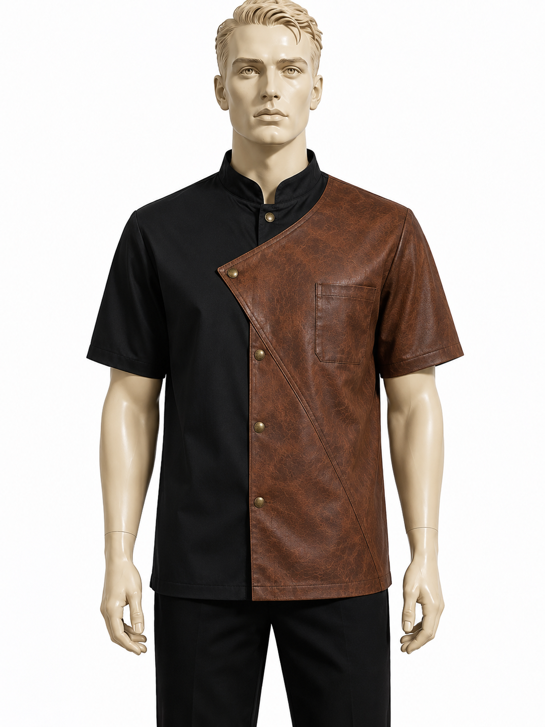 chaqueta chef hombre personalizable cuero cafe maniqui frontal askary