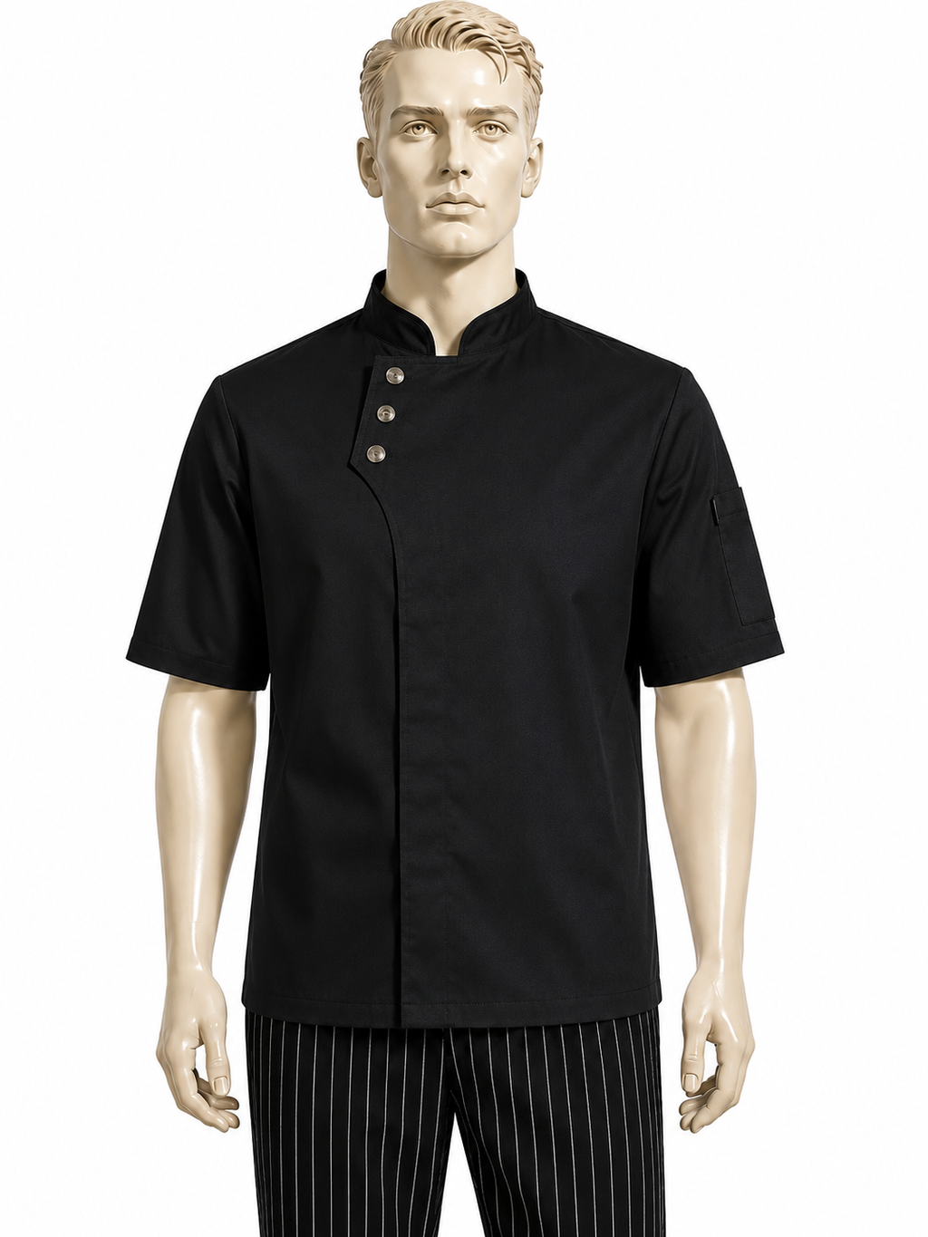 Chaqueta de chef hombre negra Askary manga corta maniquí frontal