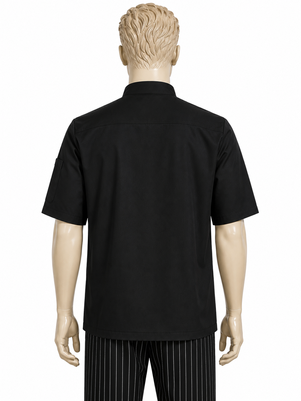 Chaqueta de chef hombre negra Askary manga corta maniquí trasero