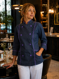 Chaqueta de Chef Mujer Denim con Vivos Morados | Askary