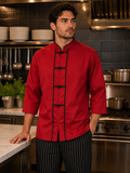 Chaqueta de chef hombre roja oriental Askary con mangas desmontables en cocina gastronómica