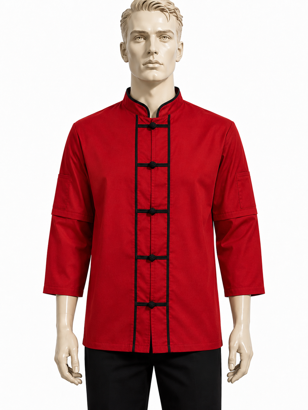 Chaqueta de chef hombre roja oriental Askary manga desmontable vista frontal