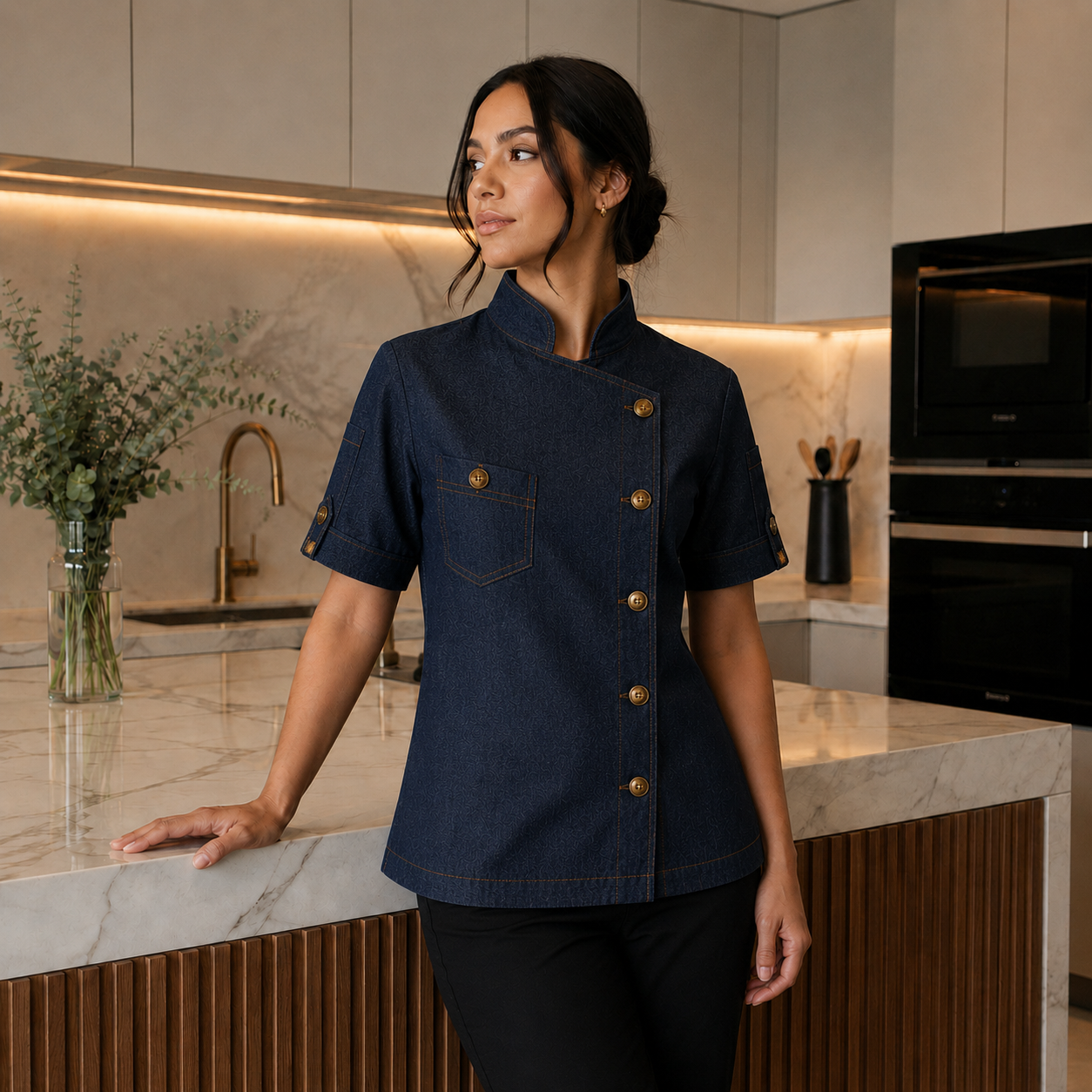 Chaqueta Chef Mujer en Mezclilla Askary | Uniforme de Cocina