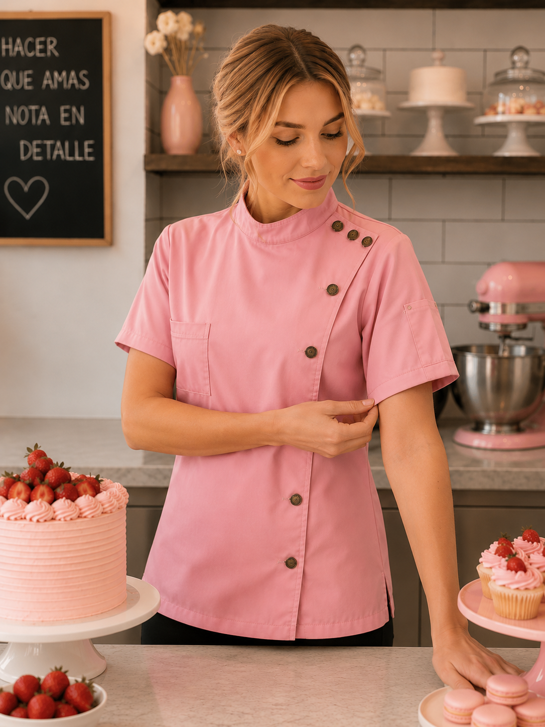 Chaqueta de Pastelera Mujer Palo Rosa Palm Beach Askary | Uniforme de Cocina