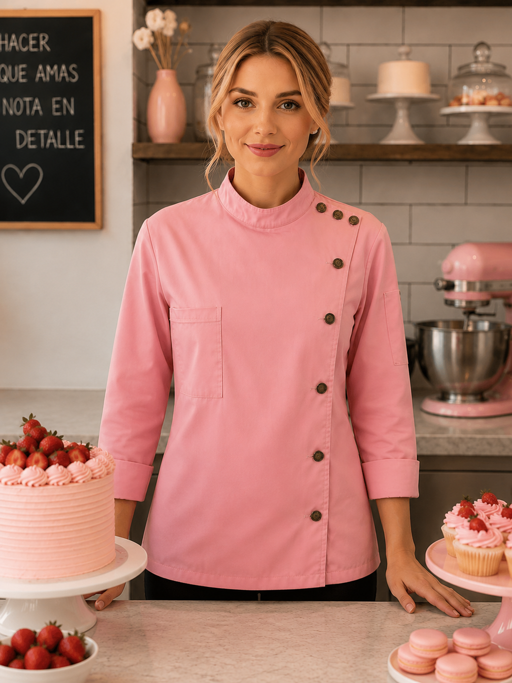 Chaqueta de Pastelera Mujer Palo Rosa Palm Beach Askary | Uniforme de Cocina