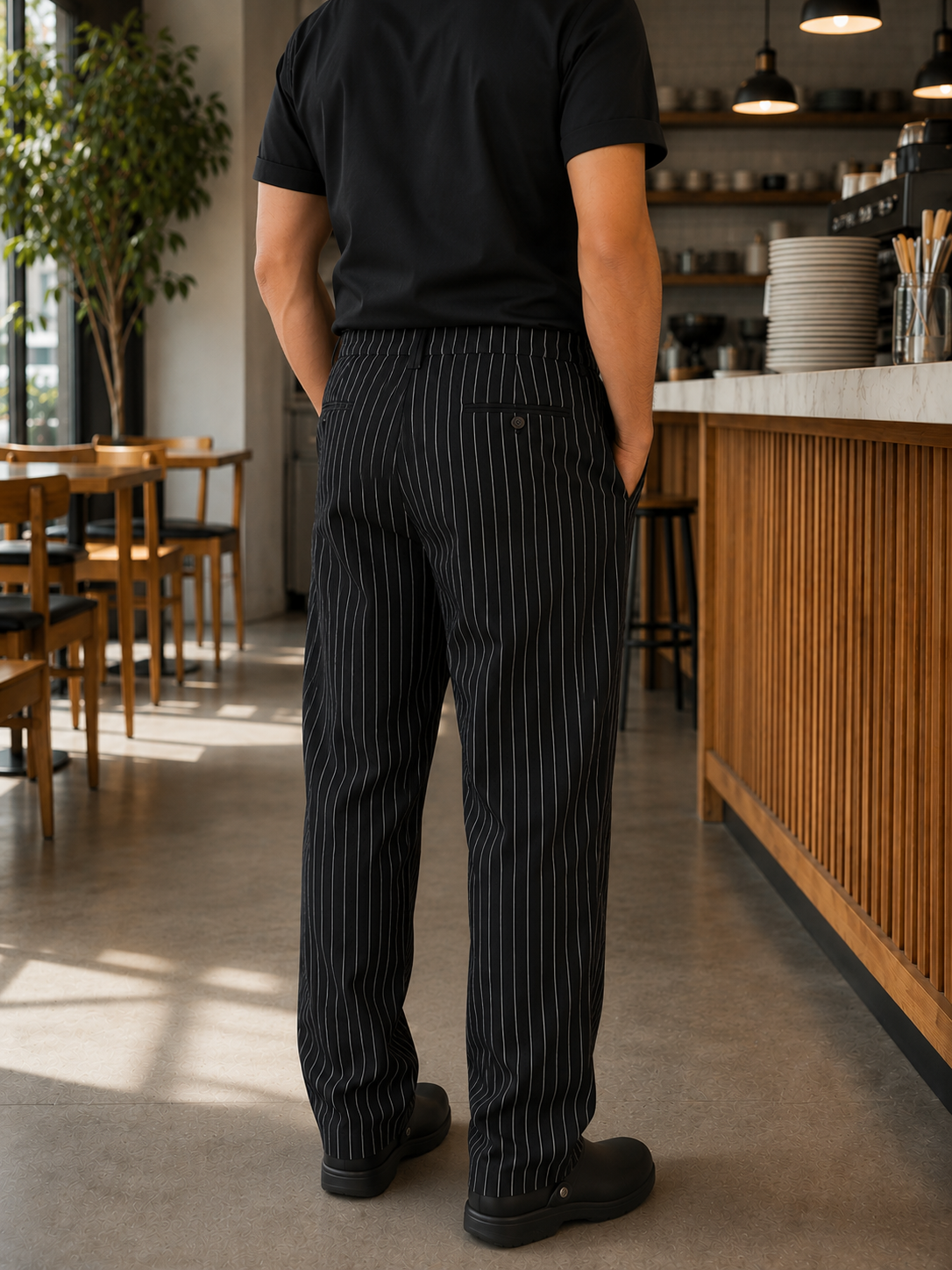 Parte trasera pantalón chef rayas hombre Askary con bolsillo trasero