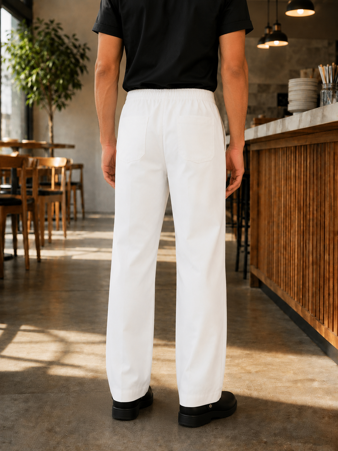 Pantalón Gastronómico Hombre Blanco Elasticado Askary | Uniforme de Cocina