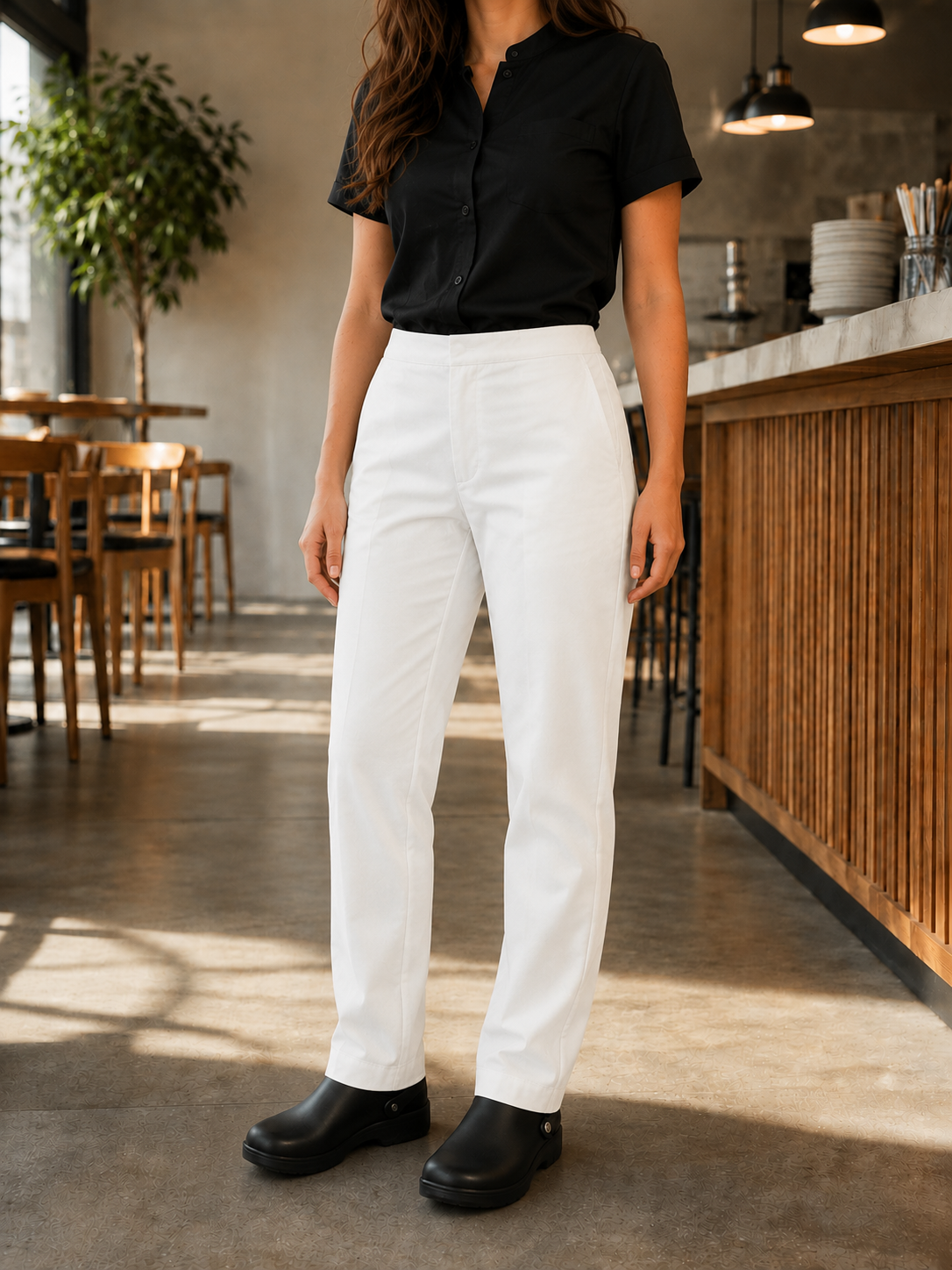 Pantalón Gastronómico Mujer Blanco Elasticado Askary | Uniforme de Cocina