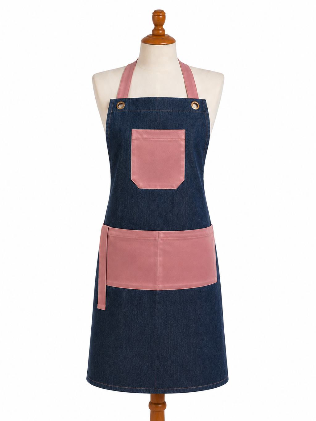 Pechera Unisex en Denim Azul con Rosado Askary | Pechera de Cocina y Repostería