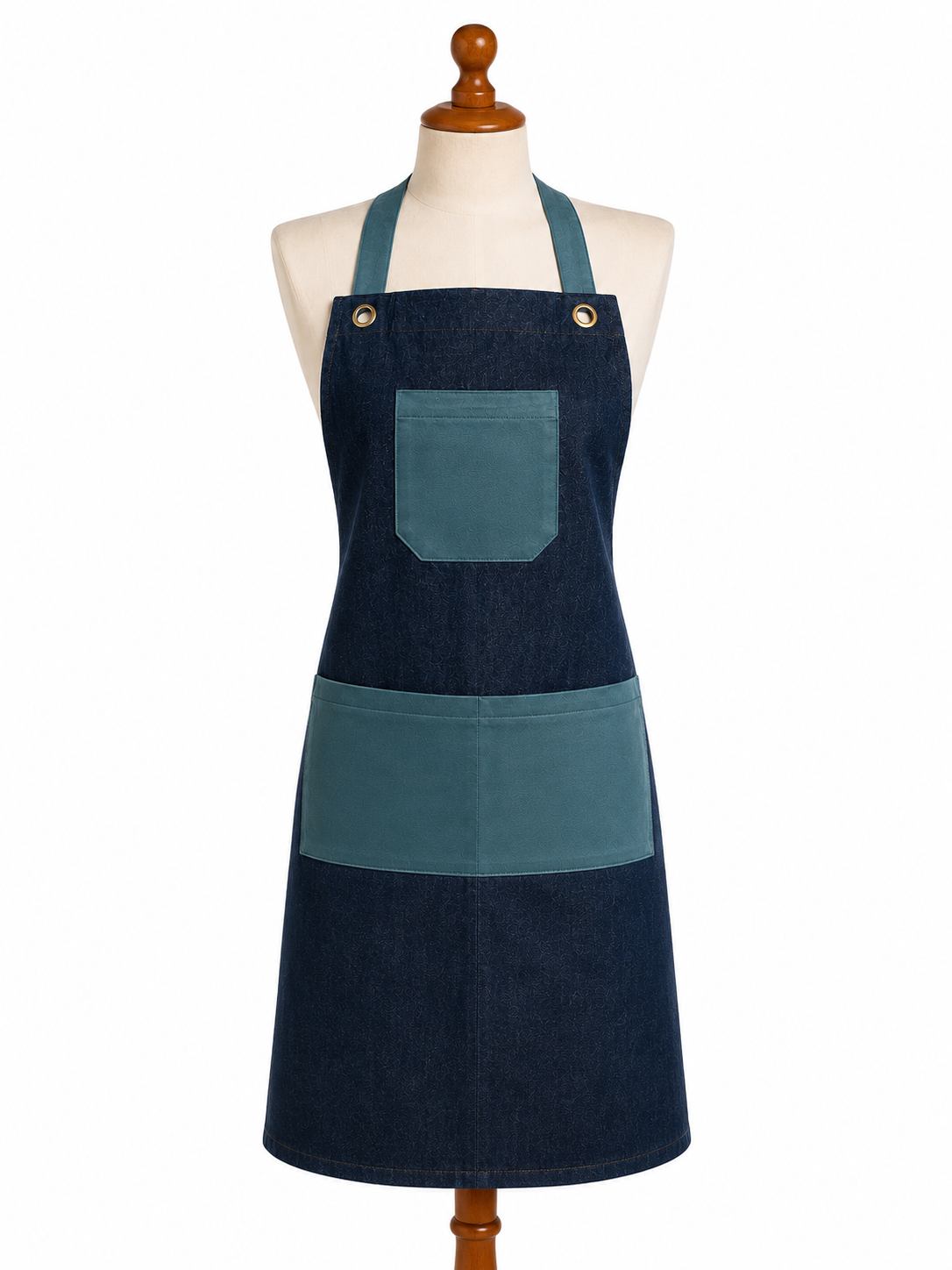 Pechera Unisex en Denim Azul con Rosado Askary | Pechera de Cocina y Repostería